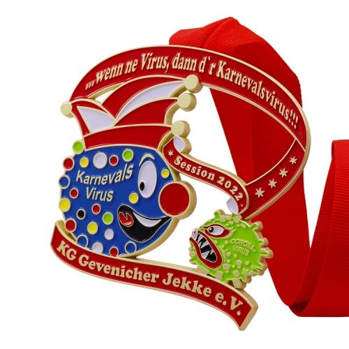 Cheap personalised big gold metal red enamel custom corona virus fiesta carnival medals